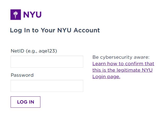 NYU Albert login page.