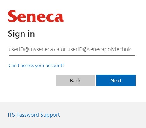 Seneca Blackboard login page.