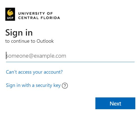 UCF Knights email login page.