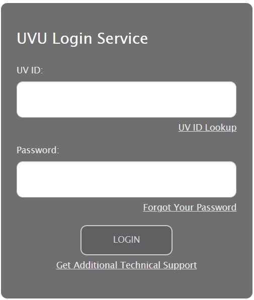 myUVU login portal page.